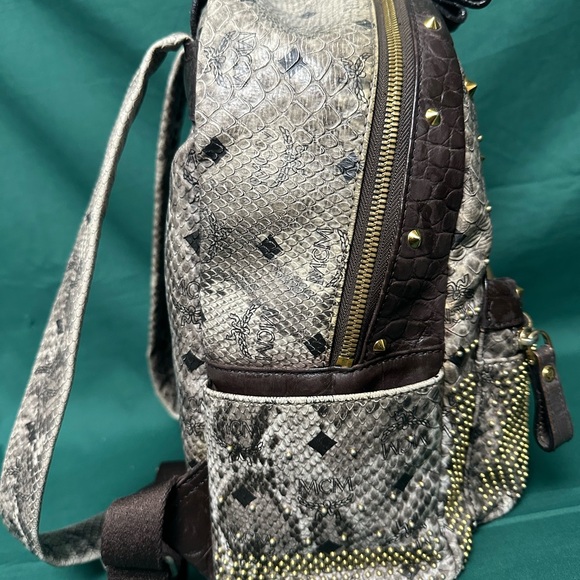 MCM Studded Gray and Brown Backpack - Picture 6 of 7